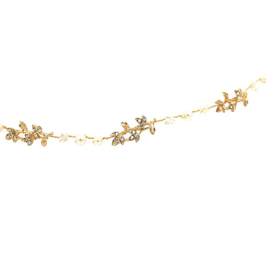 Beaded Leaf Bridal Hair Ornament | Alloy Gold 38cm Simple