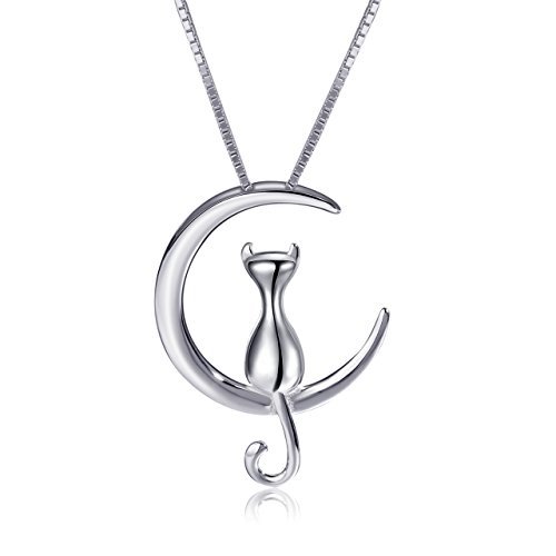 Cat and Moon Pendant Necklace for Women