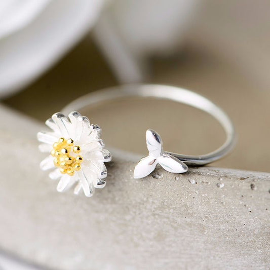 925 Sterling Silver Sunflower Ring | Adjustable Women's Fashion