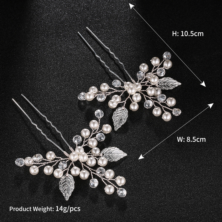 Alloy Leaf Pearl Bridal Hairpin | 10.5x8.5cm Pair