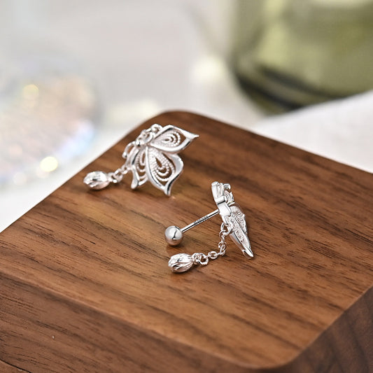S999 Silver Butterfly Tassel Earrings | Sweet Korean Style Sterling