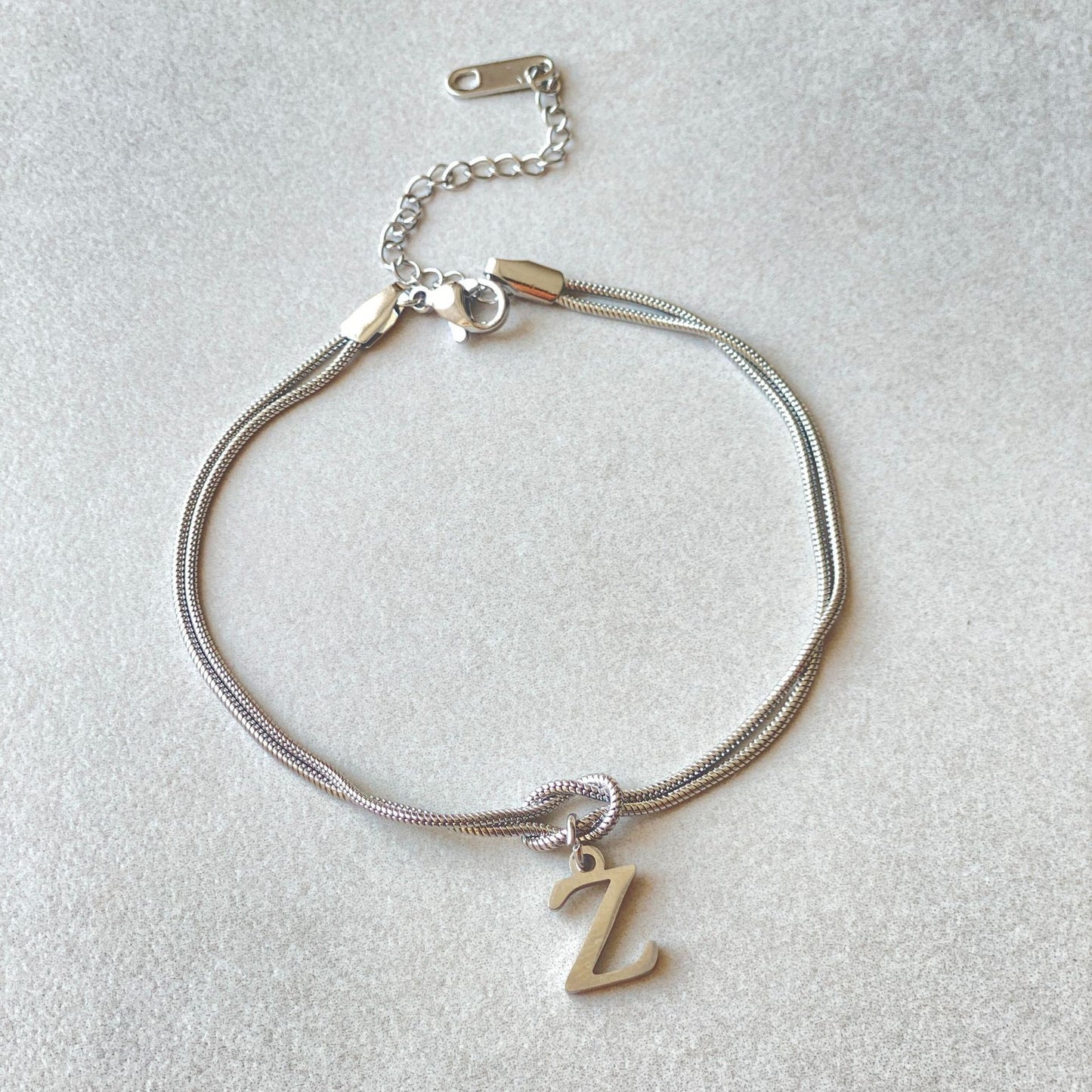 Initial Letter Love Knot Bracelet for Women | Gold Snake Chain