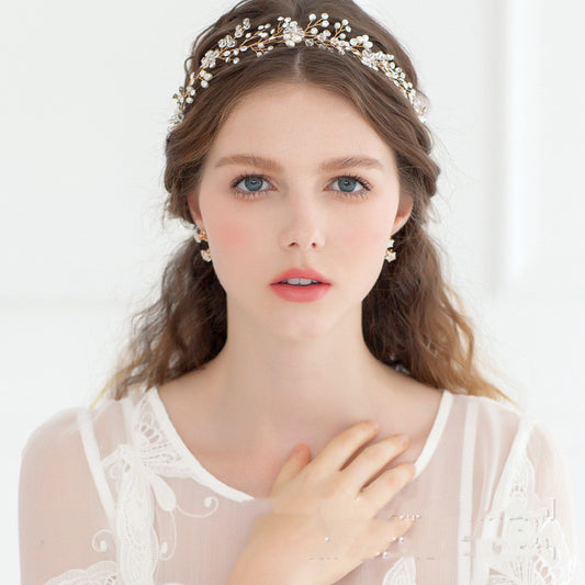 Pearl Wedding Hair Hoop | Alloy Water Diamond Gold Silver