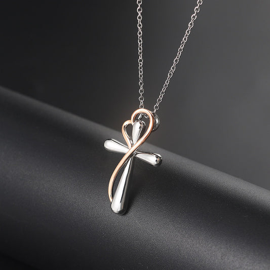 Heart and Cross Pendant Necklace | Two-Tone Electroplated