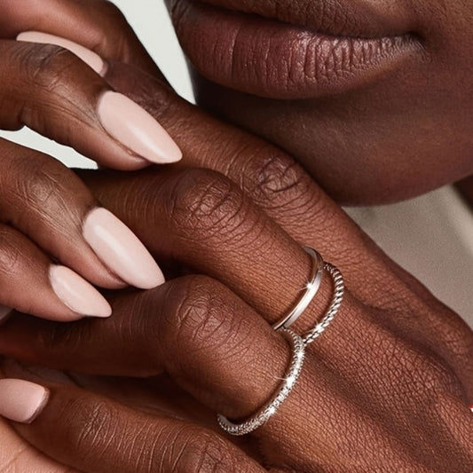 Copper Zircon Ring Set for Women | 3-Piece Silver