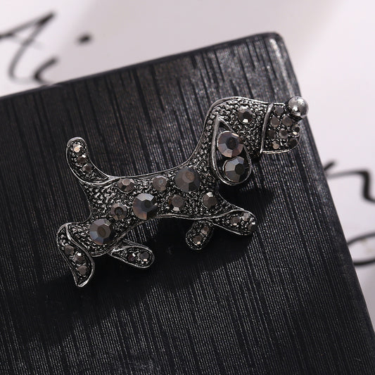 Niche Puppy Brooch | Alloy Diamond Inlay Gold Dark Gray 4.2cm