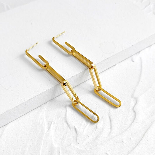 Stainless Steel Geometric Earrings | European Style 8.6cm Drop
