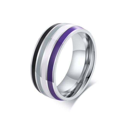 Rainbow Flag Titanium Steel Ring | 8mm Men's Colourful Band