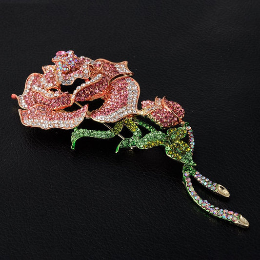 Rose Brooch | Alloy Diamond Setting Pink European Style