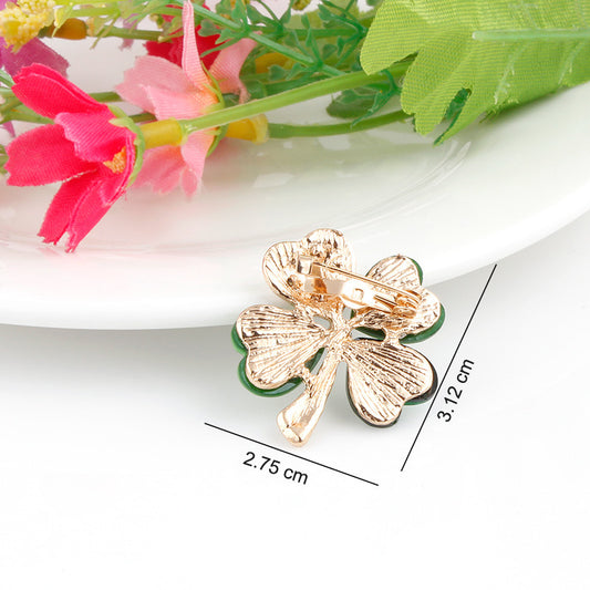 Leaf Brooch Pin | Alloy Korean Gem Inlay Gold White Diamond