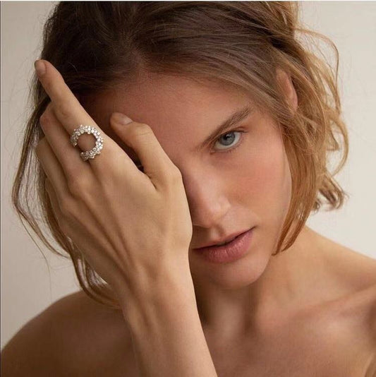 Crescent Pearl Zircon Ring