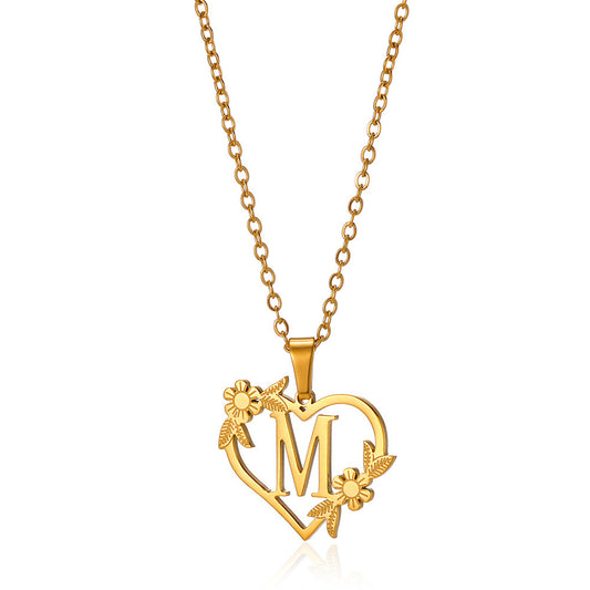 18K Gold Plated Hollow Heart and Flower Pendant Necklace | Stainless Steel
