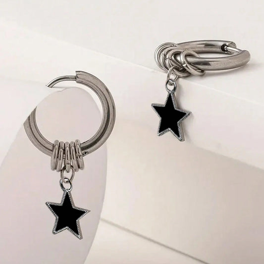 Stainless Steel Punk Star Ring Earrings for Women