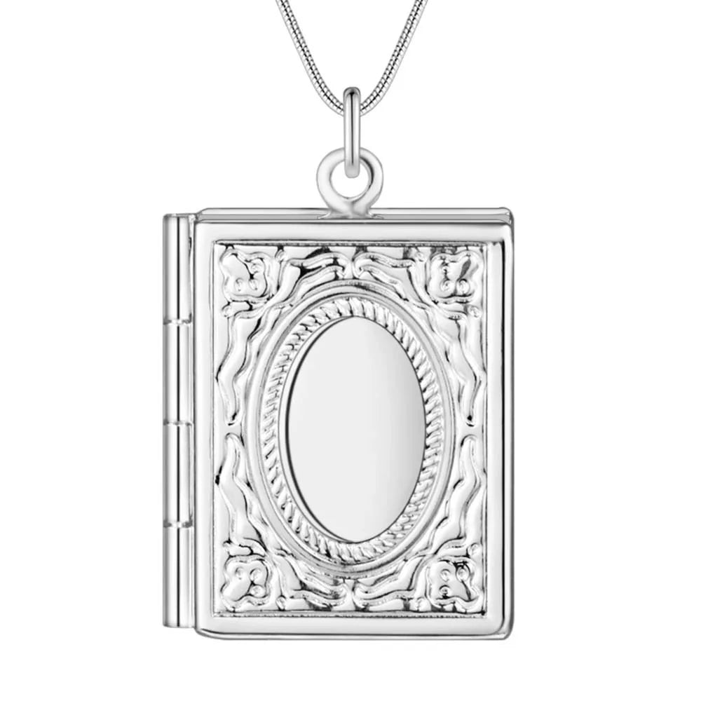 925 Sterling Silver Seashell Photo Frame Pendant Necklace