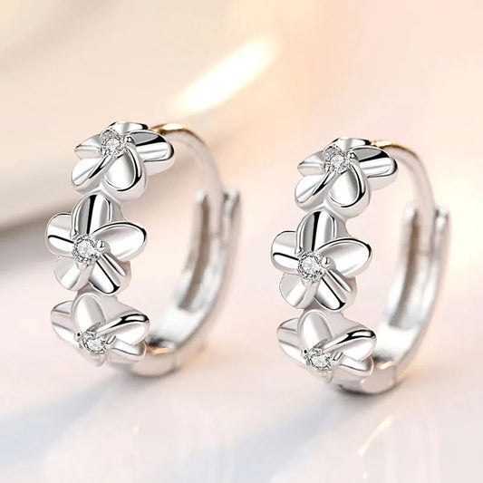 925 Sterling Silver Crystal Zircon Flower Stud Earrings for Women