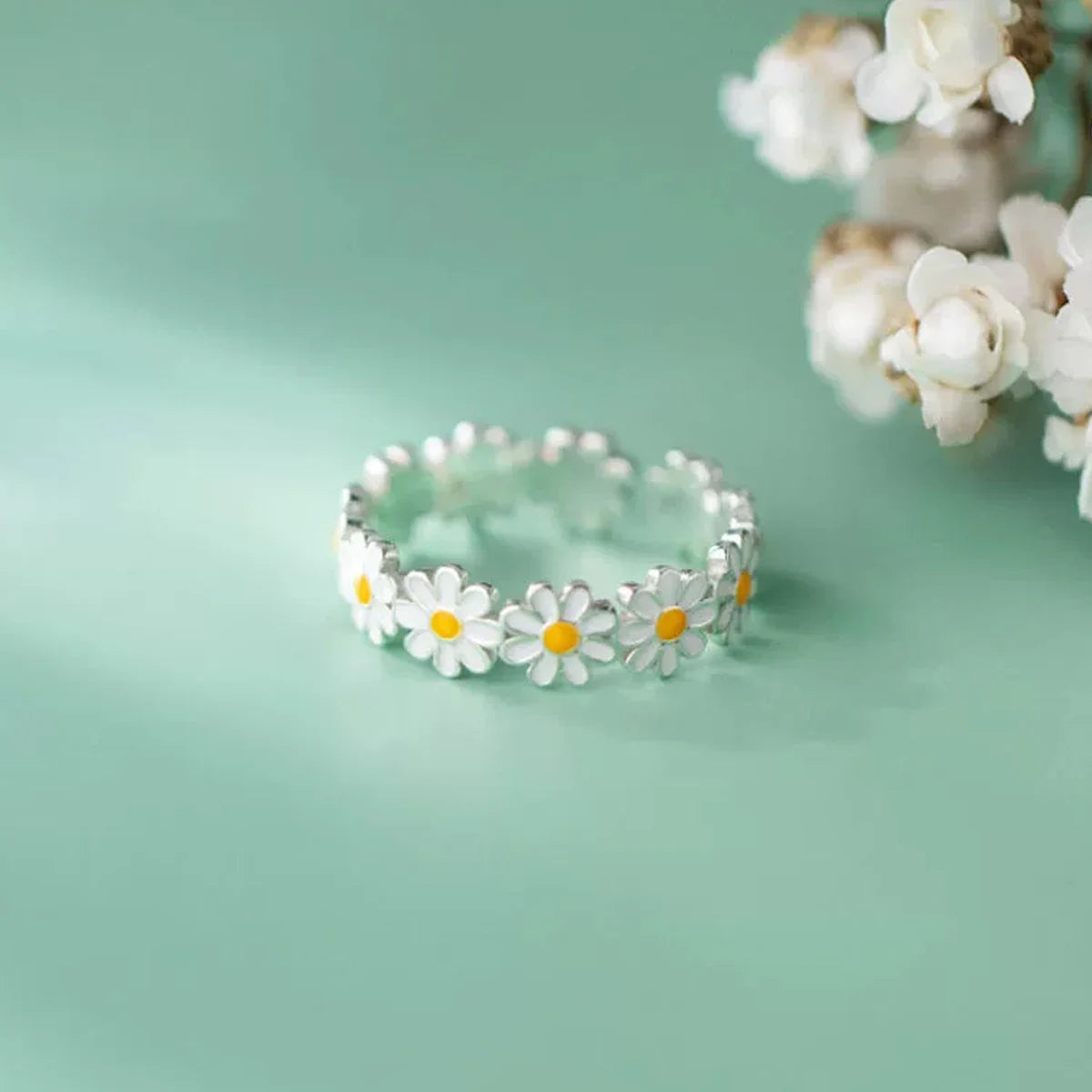 Enamel Daisy Sunflower Open Ring for Women