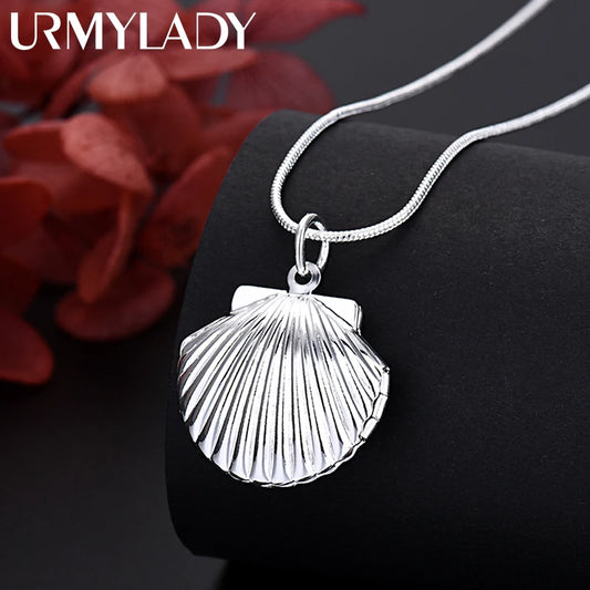 925 Sterling Silver Seashell Photo Frame Pendant Necklace
