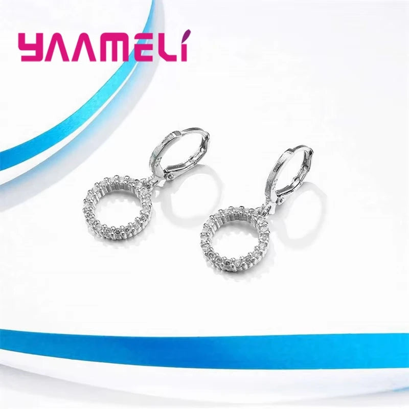 925 Sterling Silver Bridal Jewellery Set — Zircon Necklace and Hoop Earrings for Women