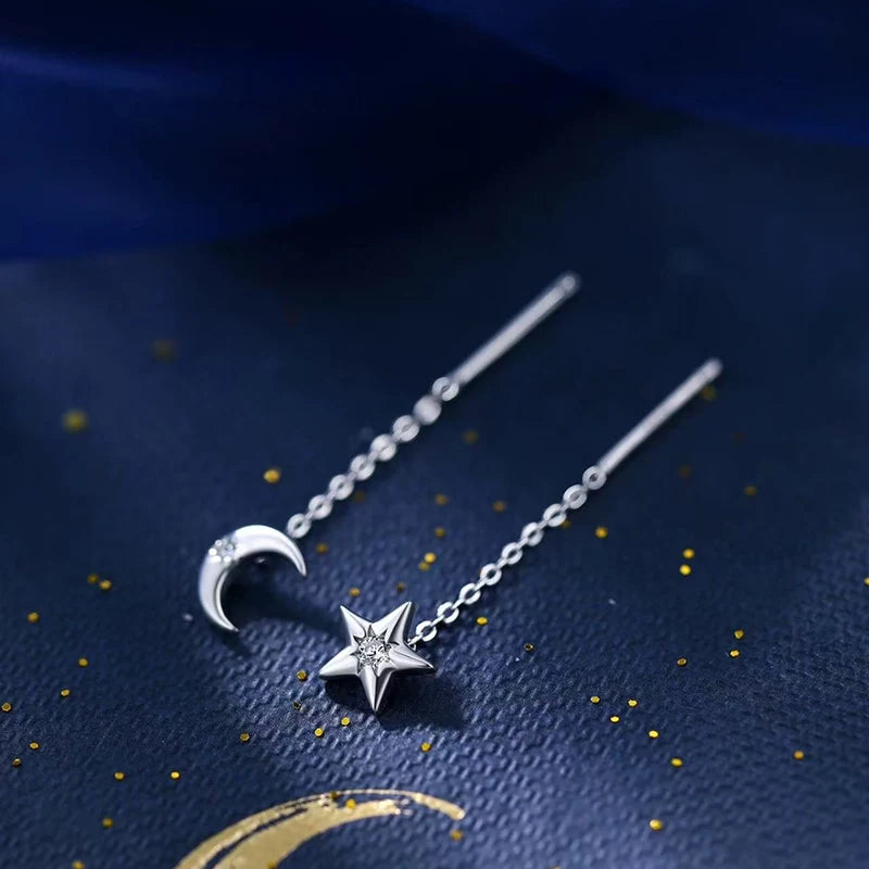 Asymmetric Star Moon Zircon Ear Line Stud Earrings for Women