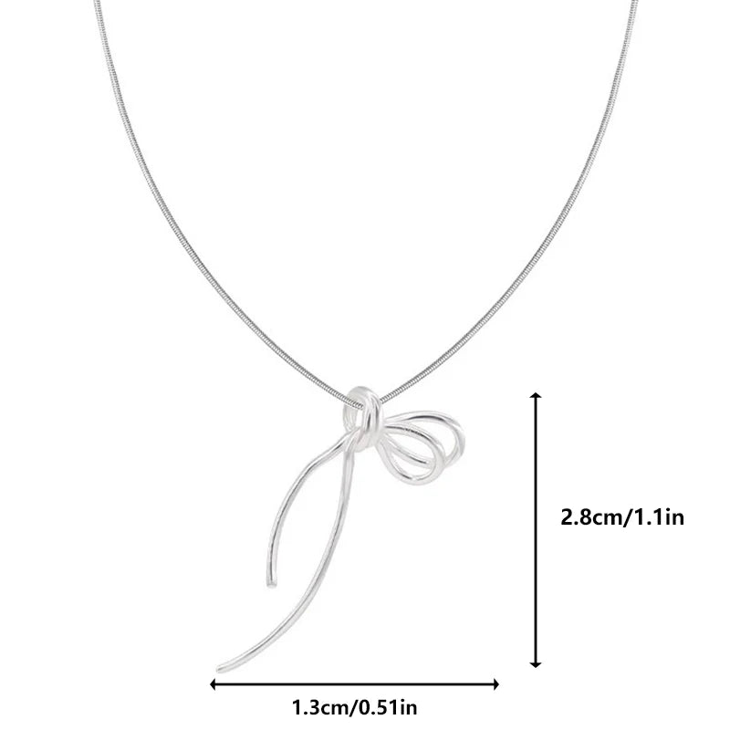 925 Sterling Silver Bow Geometric Pendant Choker Necklace for Women