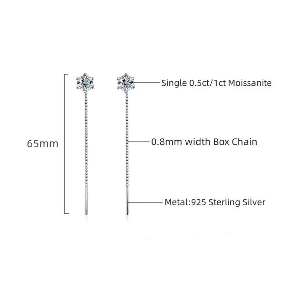 925 Sterling Silver Moissanite Tassel Drop Earrings for Women