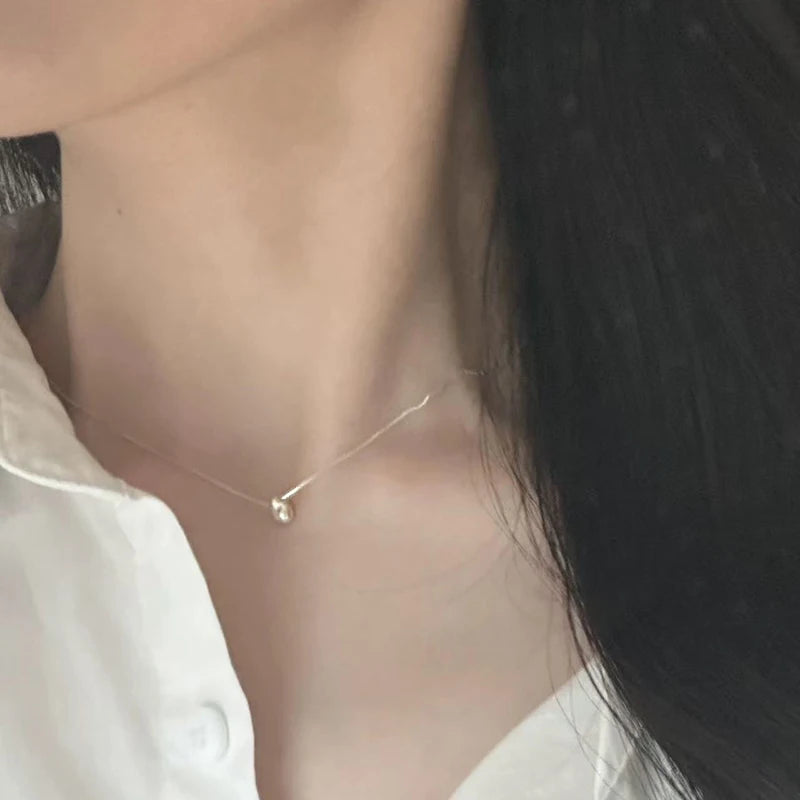 925 Sterling Silver Bead Geometric Pendant Choker Necklace for Women