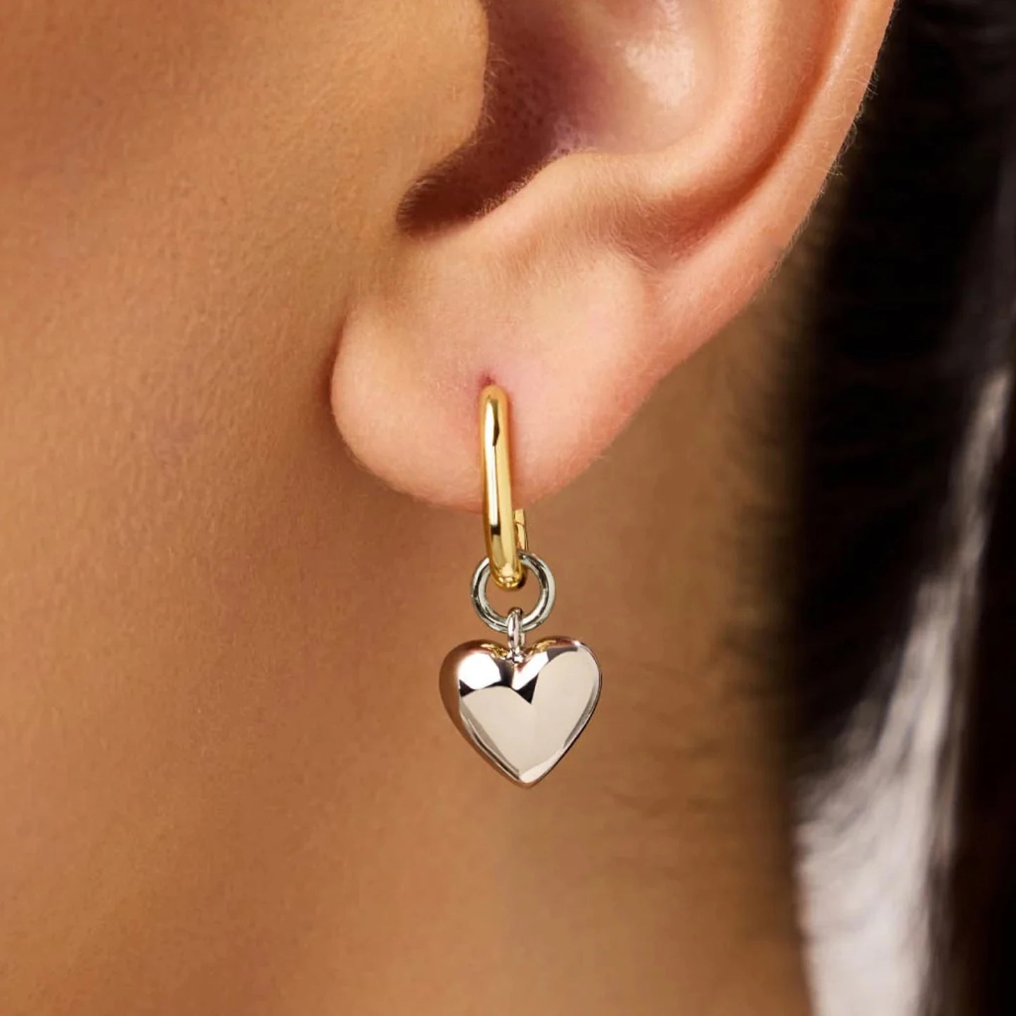 925 Sterling Silver Gold Love Heart Long Drop Clip Earrings for Women