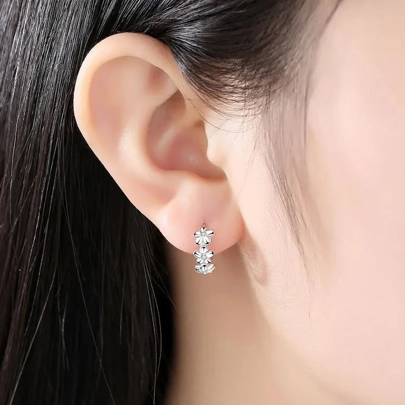 925 Sterling Silver Crystal Zircon Flower Stud Earrings for Women