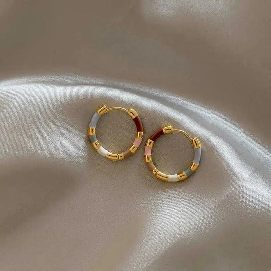 Colourful Enamel Mini Metal Round Hoop Earrings for Women