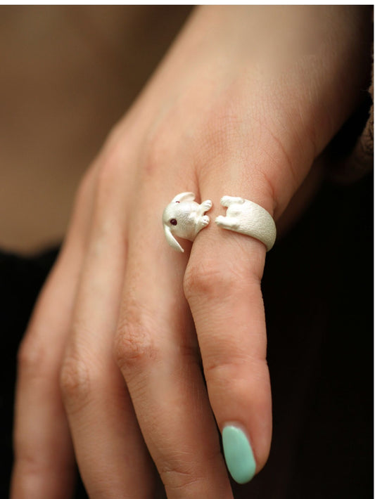 Rabbit Ear Oil Drop Ring | Metal Cartoon Women's Colour Ring