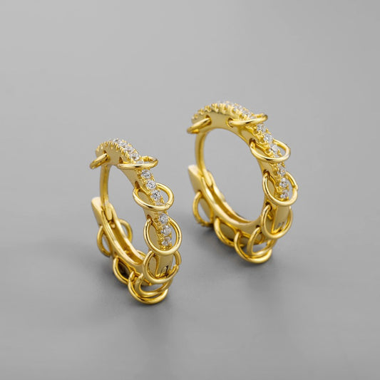 Korean Diamond Embedded Earrings | Copper Gold Silver Versatile
