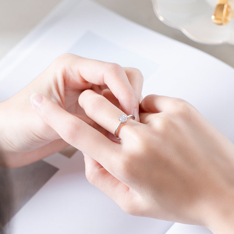 Sterling Silver Moissanite Ring | 925 Silver Zircon Women's Adjustable