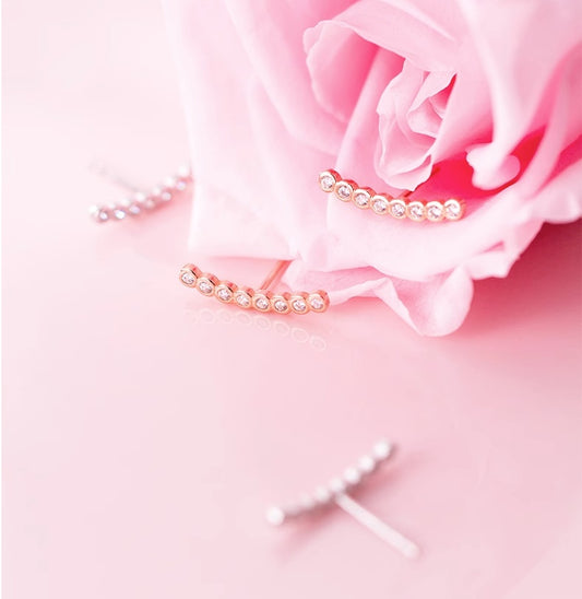 S925 Silver Rhinestone Straight Ear Studs | Silver and Rose Gold