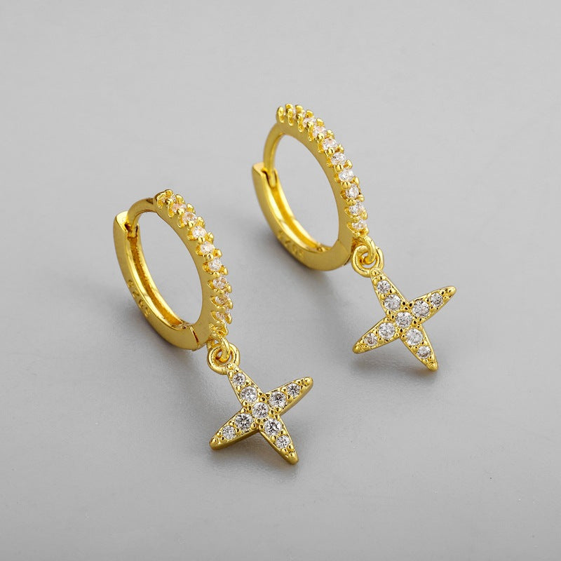 925 Silver Diamond Star Earrings | Gold Silver K-Gold Gem Inlay