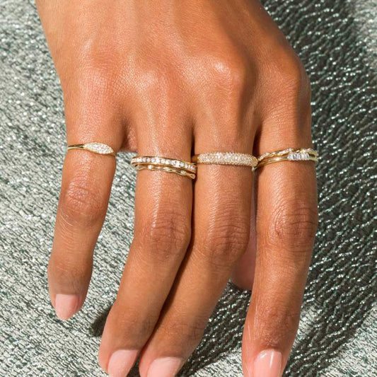Gold Plated Zircon Micro Setting Ring | Copper White Gold 14K