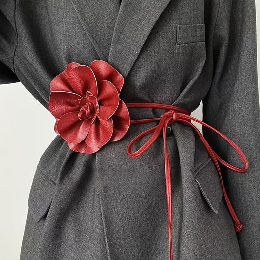 Women's Floral PU Sash Belt – Elegant Flower Waist Belt for Dresses & Outfits