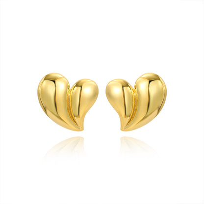 18K Gold Glossy Heart Earrings | Copper-Plated Simple Love Design
