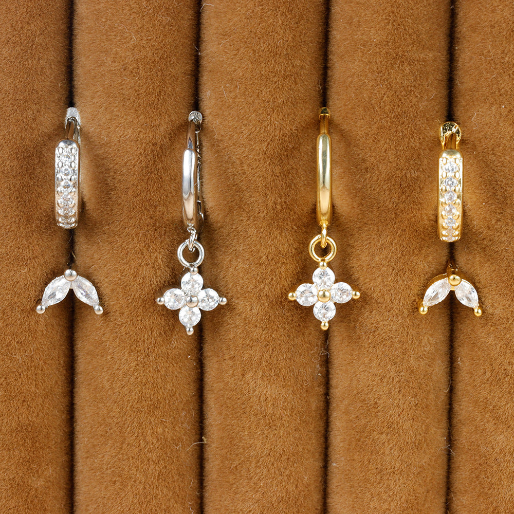 Flower Diamond Stacked Earring Set | Copper INS Gold Silver