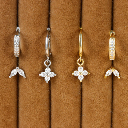Flower Diamond Stacked Earring Set | Copper INS Gold Silver