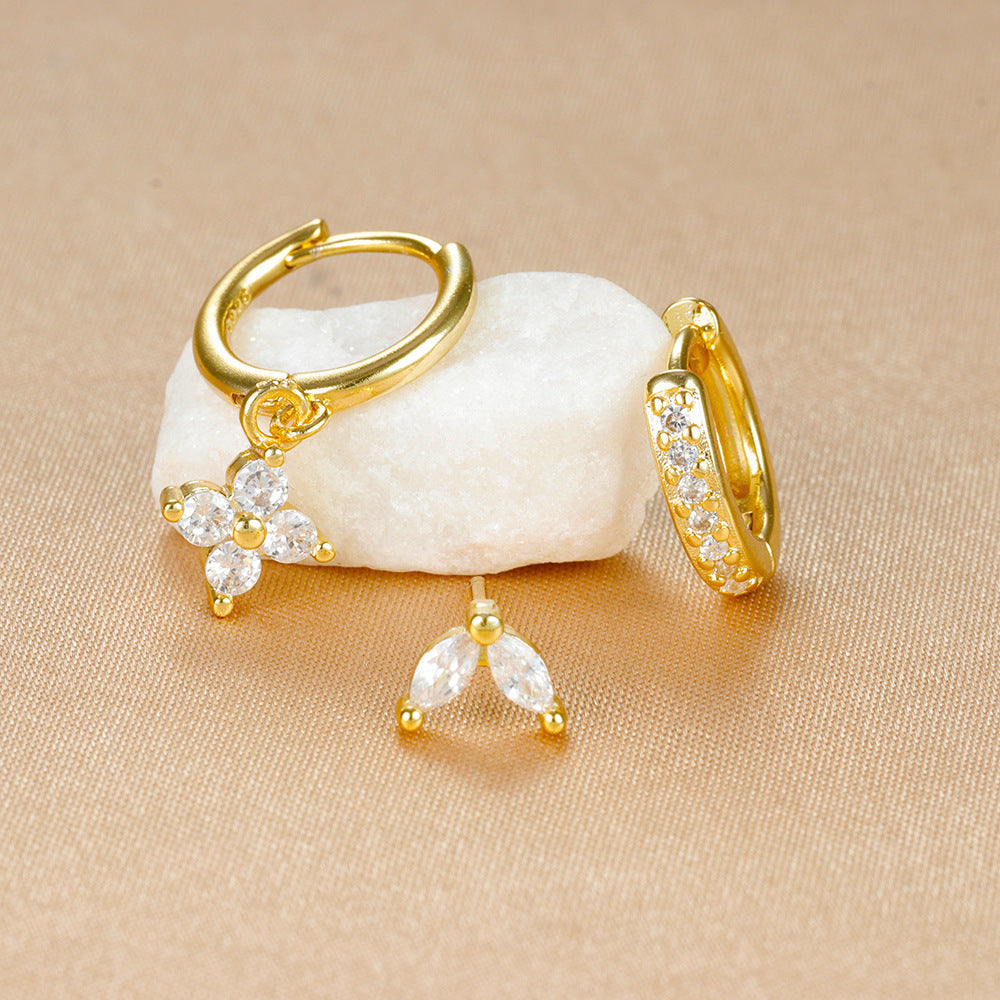 Flower Diamond Stacked Earring Set | Copper INS Gold Silver
