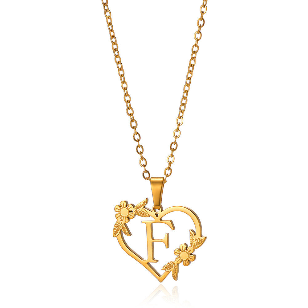 18K Gold Plated Hollow Heart and Flower Pendant Necklace