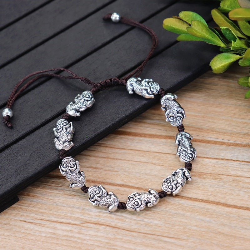 Woven Ethnic Style Bracelet with Cultural Pendants