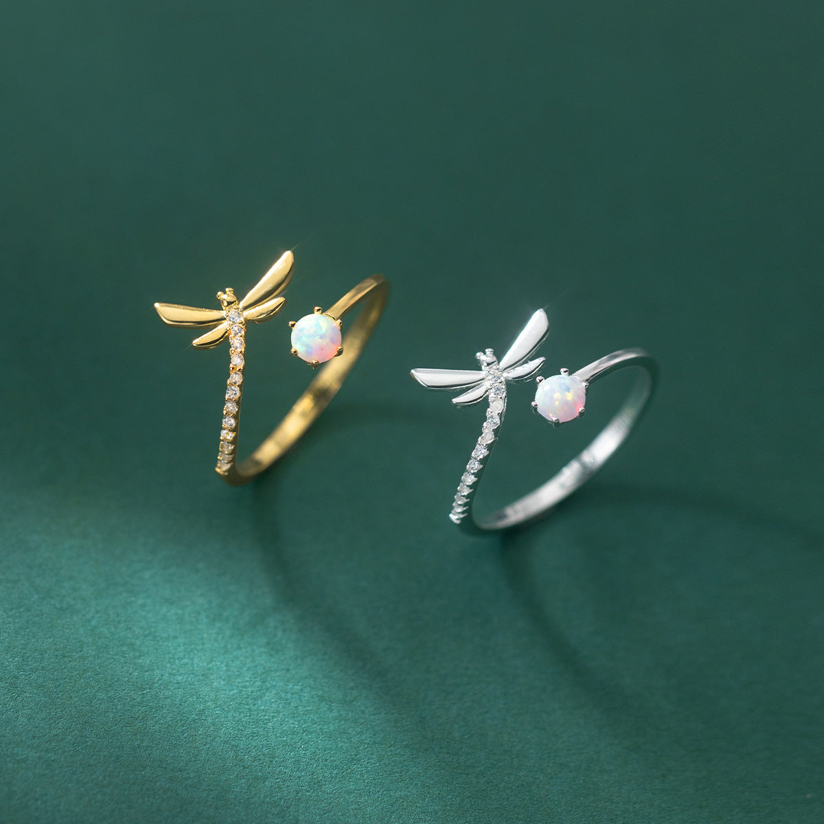 925 Silver Dragonfly Opal Ring | Adjustable Women's Fresh Style