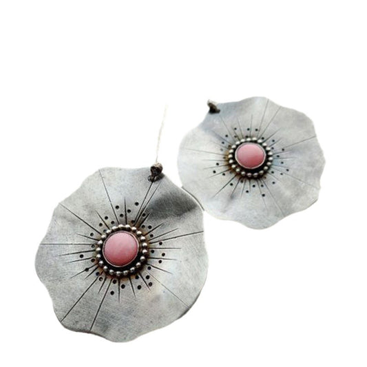Lotus Leaf Metal Earrings | Alloy Silver Retro Electroplated