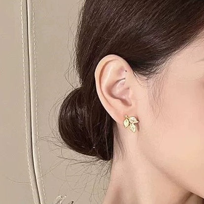 Leaf Earrings | Copper Micro Pave Gold Silver Elegant Birthday Gift