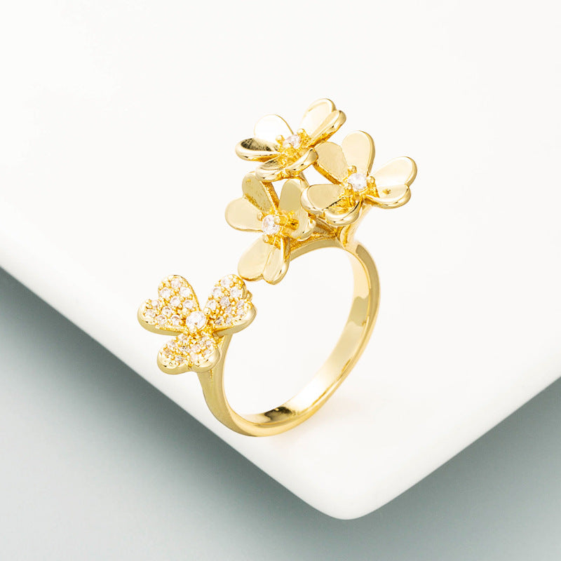 Cold Wind Personality Ring | Copper Gold Plated Floral Women's
