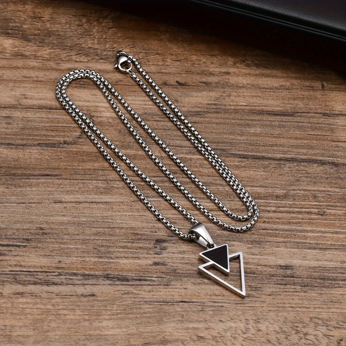 Double Inverted Triangle Pendant Necklace for Men