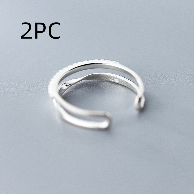 Twisted Double Row Zircon Adjustable Ring for Women