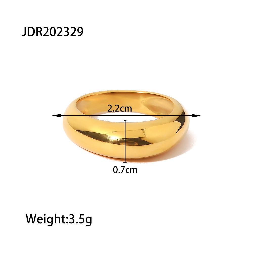 18K Gold-Plated Curved Plain Ring | Stainless Steel Sizes 6-8