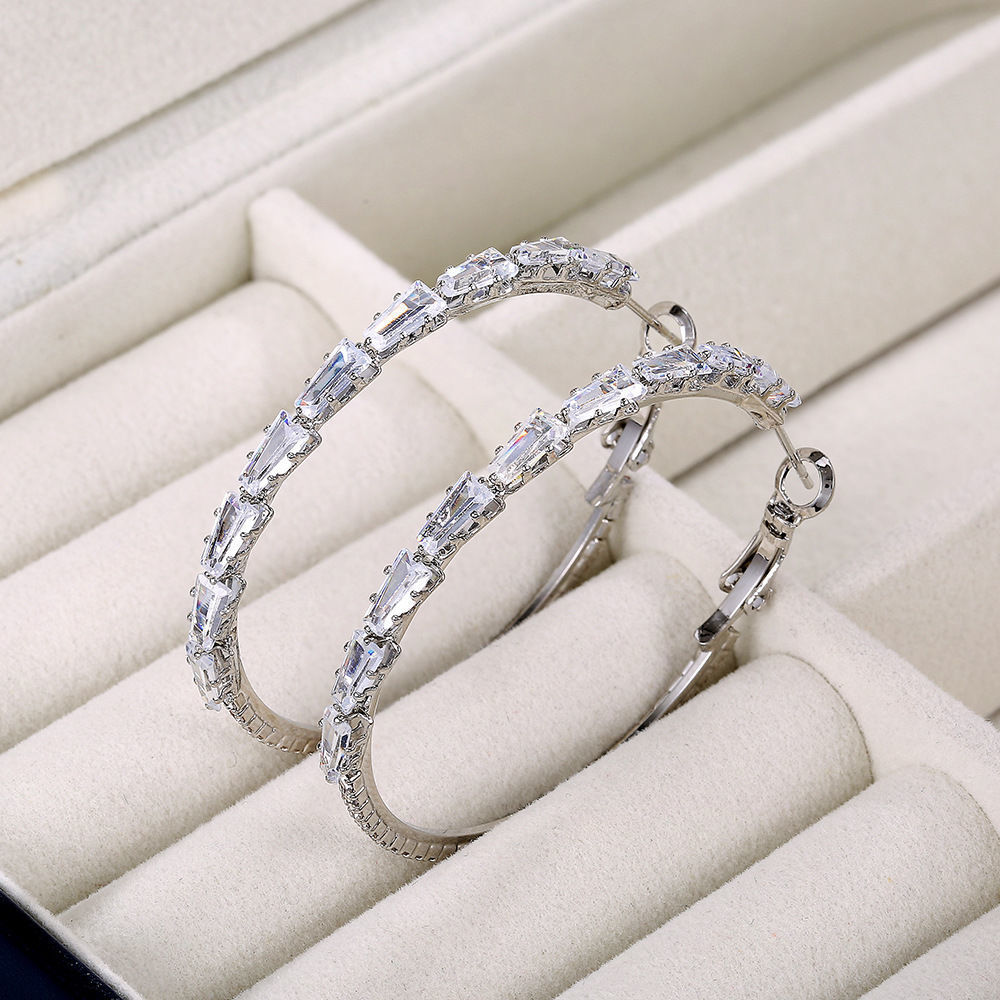 S925 Hollow Zircon Big Earrings | Copper Vintage White Gold